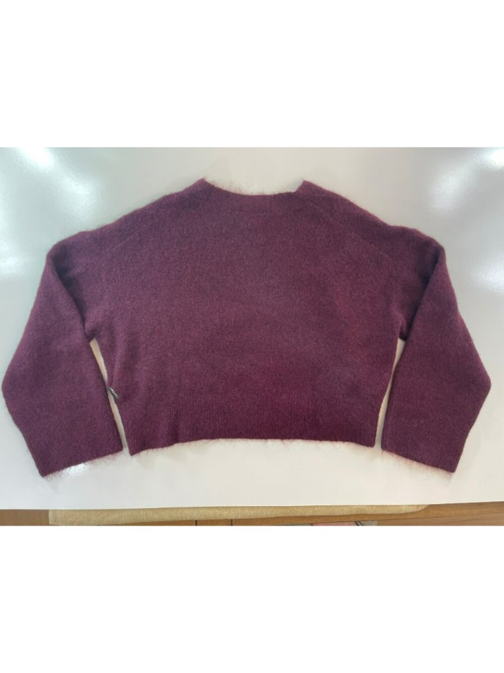 Calvin Klein Burgundy Cropped Button-Up Cardigan Sweater Fuzzy Wmn's Sz L NWOT - Picture 2 of 7